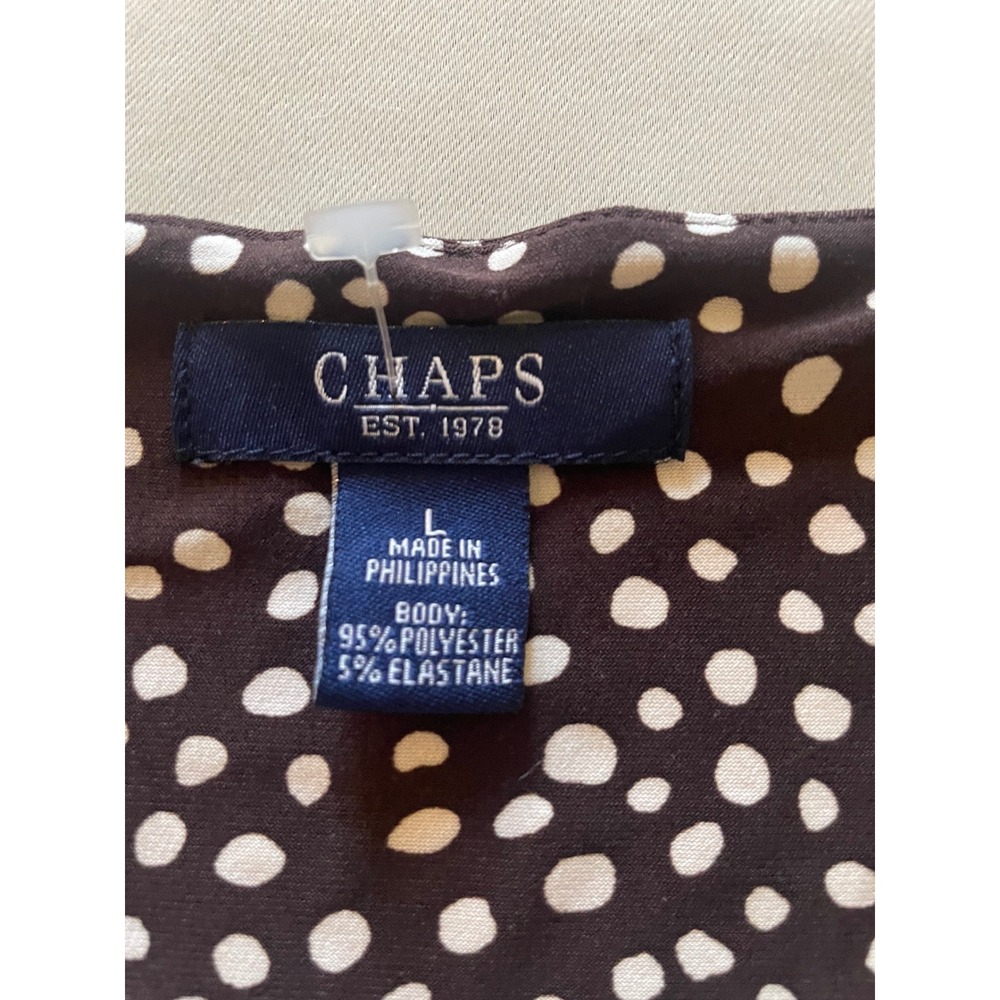Chaps Brown Dot Print Fit & Flare Dress Size Large V-Neck Stretch - Picture 7 of 11